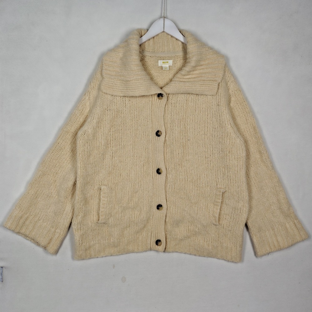 Maeve Anthropologie Ivory Wool Blend Chunky Knit Shawl Collar Cardigan Large